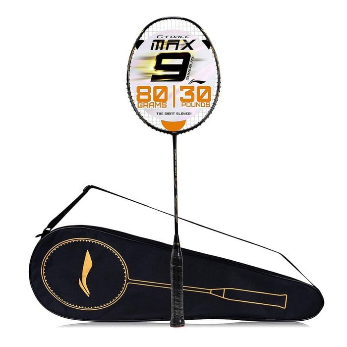 Li-Ning G-Force Superlite Max 9 Carbon Fibre Unstrung Badminton with Full Racket Cover Black/Gold,Maximum String Tension 30lbs