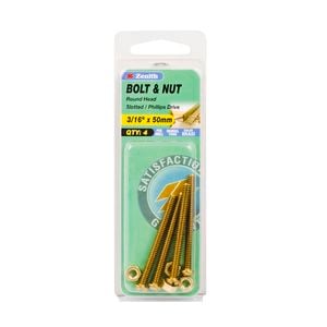 Zenith 3/16" x 50mm Solid Brass Round Head Bolt And Nut - 4 Pack