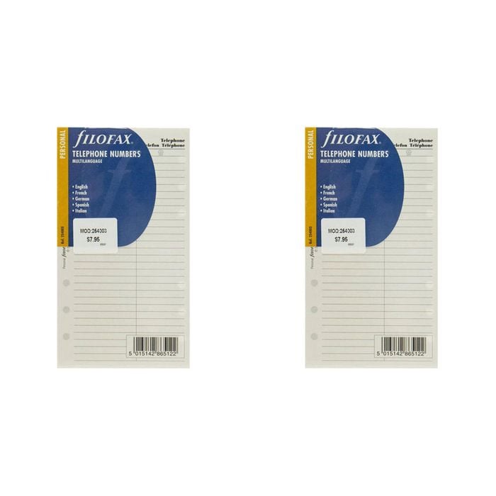 2x 20pc Filofax Telephone Numbers Refill Memo Paper Inserts Personal Organiser
