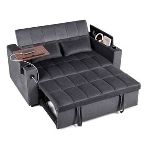Ufurniture 3 in 1 Convertible Sleeper Sofa Bed w/ Rotating Side Table & Charging Station Pull Out Couch Dark Grey