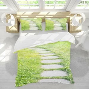 3D Green Lawn Path 231 Bed Pillowcases Quilt King Single Size