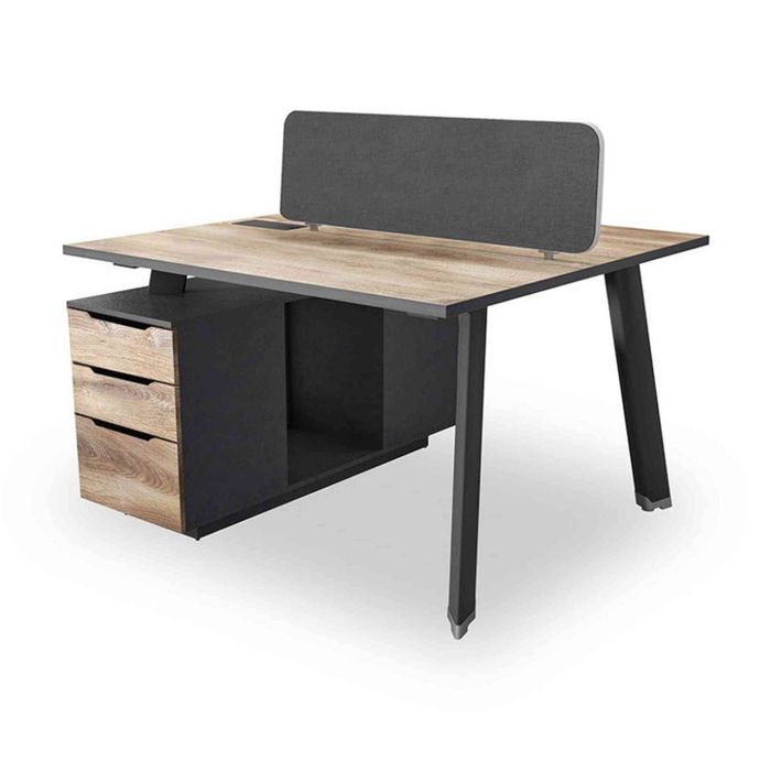 Modern Furniture ARTO Back to Back Workstation Desk 2 Cabinets 120cm Oak&Black