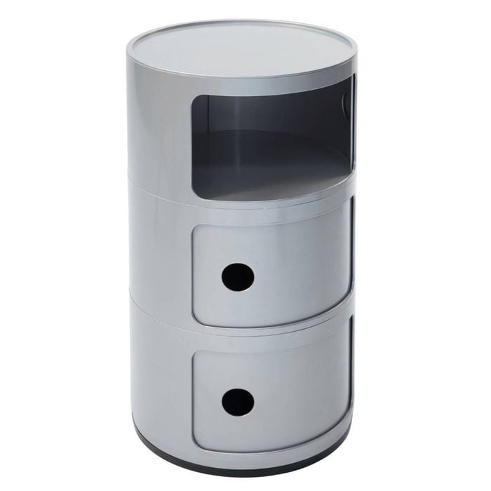 Sk Designer Living | Replica Anna Castelli Ferrieri Componibili Round Storage Unit 3 Tier - Grey / Silver
