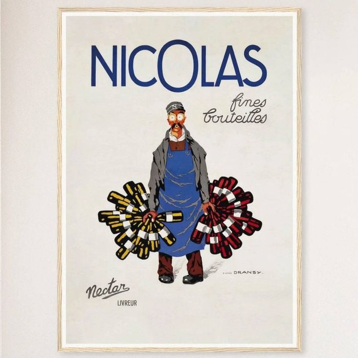 Galrie Nicolas Fine Bottles Vintage Poster by Jules Isnard Dransy Timeless French Art, Wood Frame, A0 84 x 119cm (33 x 47inch)