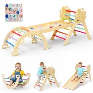 Advwin 8-in-1 Baby Climbing Frame Set Wooden Toddler Climbing Toys Kids Playground Climber Playset Jungle Gyms