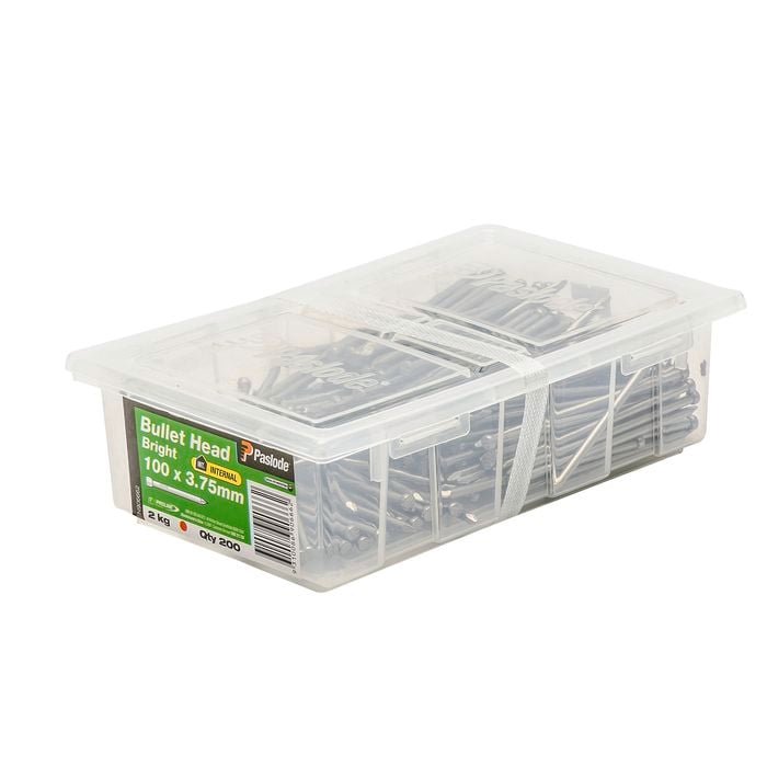 Paslode 100 x 3.75mm 2kg Bright Steel Bullet Head Nails - 200 Pack