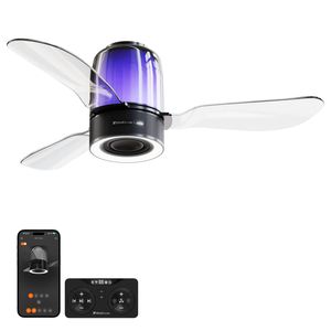 WindGroove 122cm AirFi One Black 80W Hi-Fi Bluetooth Audio Dynamic RGB Smart DC Ceiling Fan with LED Light and Remote