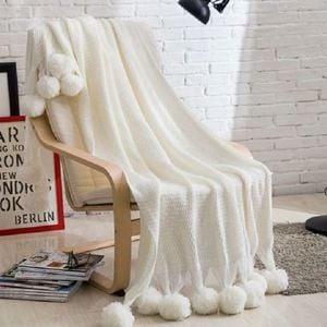 CottonMore Super Soft Acrylic PomPom Knitted Blanket 120x180cm