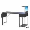 Ufurniture 140cm LED Gaming Desk w/ Power Outlets & Side Pocket Reversible Carbon Fiber Computer Table with Drawer Black