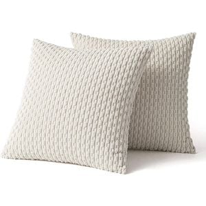 Catzon 2 Pcs Throw Pillow Covers Soft Striped Corduroy Cushion Case for Couch 60X60cm-Beige