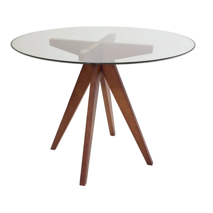 SK Designer Living | Replica Jean Prouve Inspired Round Glass Dining Table | 100cm - Walnut
