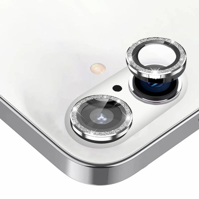 Tough On iPhone 16 / iPhone 16 Plus Camera lens Protector Tempered Glass Individual Ring Silver Diamond