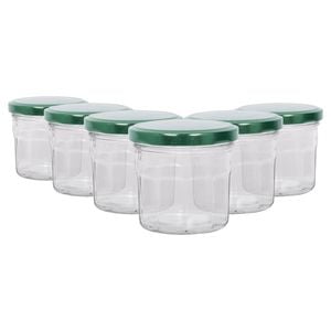 Argon Tableware Glass Jam Jars with Green Lids - 130ml - Pack of 6