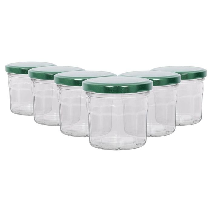 Argon Tableware Glass Jam Jars with Green Lids - 130ml - Pack of 6