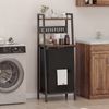Ufurniture Laundry Hamper with 2-Tier Shelves, Hooks, 54L Laundry Basket with Wheels, Removable Inner Bag, Rustic Brown + Black