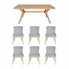 SK Designer Living | 7-Piece Dining Set | Doreen Wood Dining Table 180cm & Osaka Upholstered Chair | Natural - Light Grey Fabric