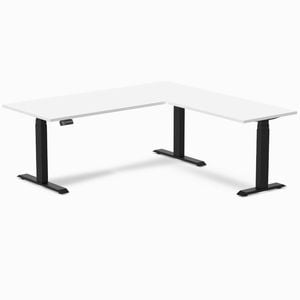 Desky Eco L-Shape Sit to Stand White Melamine Desk 180x175cm Right Returnmm Matte Black Height Adjustable Leg