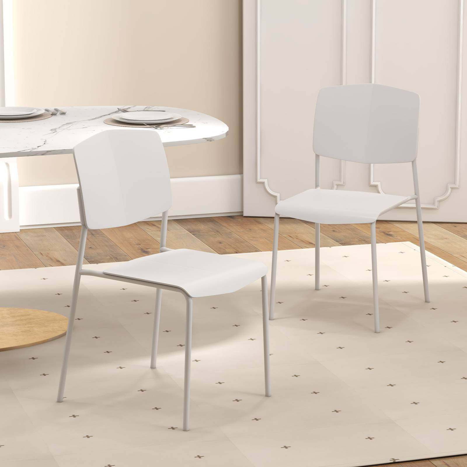 Costway Modern Plastic Dining Chair Set of 2 Stackable Chair Armless Stool White Bunnings Australia
