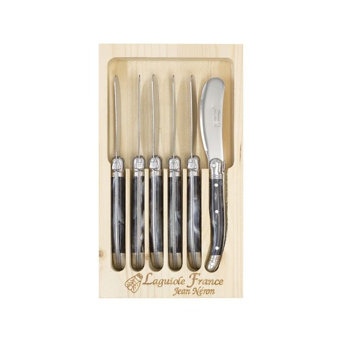 Laguiole Jean Neron 6pc. Butter/pate Knife Set - Black Horn