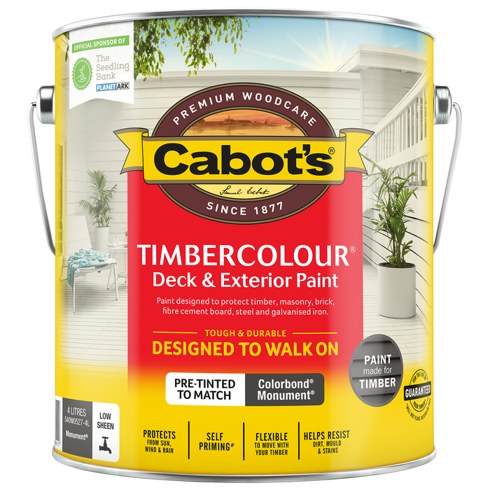 Cabot's 4L Colorbond Monument Timbercolour Deck & Exterior Paint - 4L
