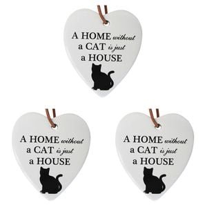 3x Ceramic Hanging 8x9cm Heart Animal Cat Ornament w/ Hanger Home Room Decor