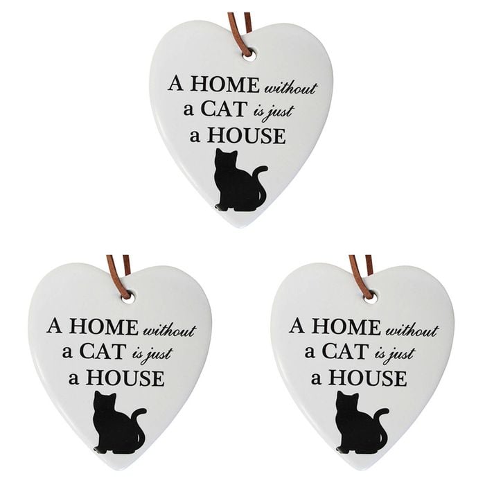 3x Ceramic Hanging 8x9cm Heart Animal Cat Ornament w/ Hanger Home Room Decor