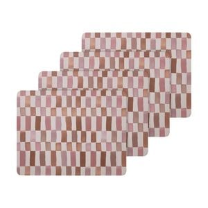 4pc Ecology Retro Brown/pink Check Dinner Placemats W/ Cork Backing 34x26.5cm