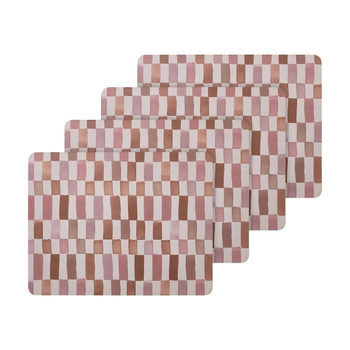 4pc Ecology Retro Brown/pink Check Dinner Placemats W/ Cork Backing 34x26.5cm