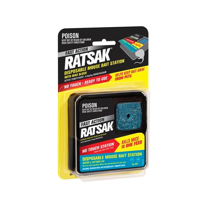 RATSAK Fast Action Disposable Mouse Bait Station With Wax Block