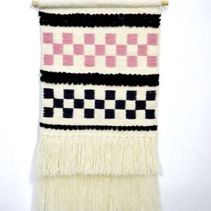 Artisan Decor Handwoven Woolen Wall Hanging - Ad008 - Ivory/pink - 50x90cm