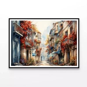 Painting of a City Streets  Print 100% Australian Made 120x90cm  (Poster)