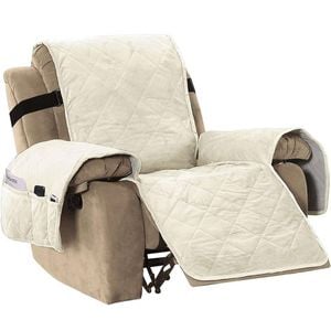 Smarcute 1 Seater Velvet Oversized Recliner Chair Cushion Cover With Non-slip Elastic Straps Ivory