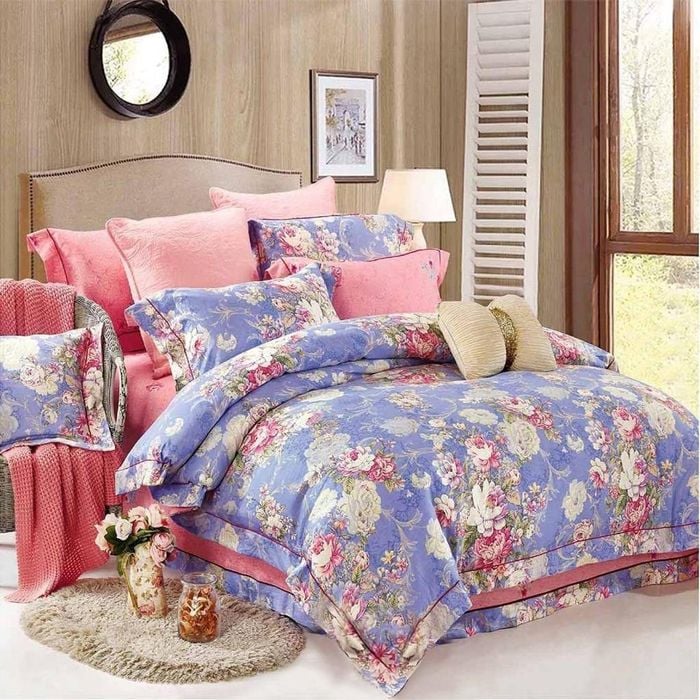 Luxor Single Cotton Flora Blue Design Quilt Cover Set