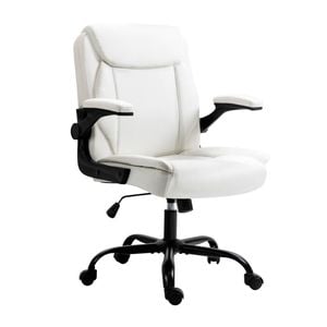 Artiss Office Chair White PU Mid Back