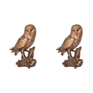 2PK Gibson Gifts Owl On Branch Home Decor Large Bronze 18cm