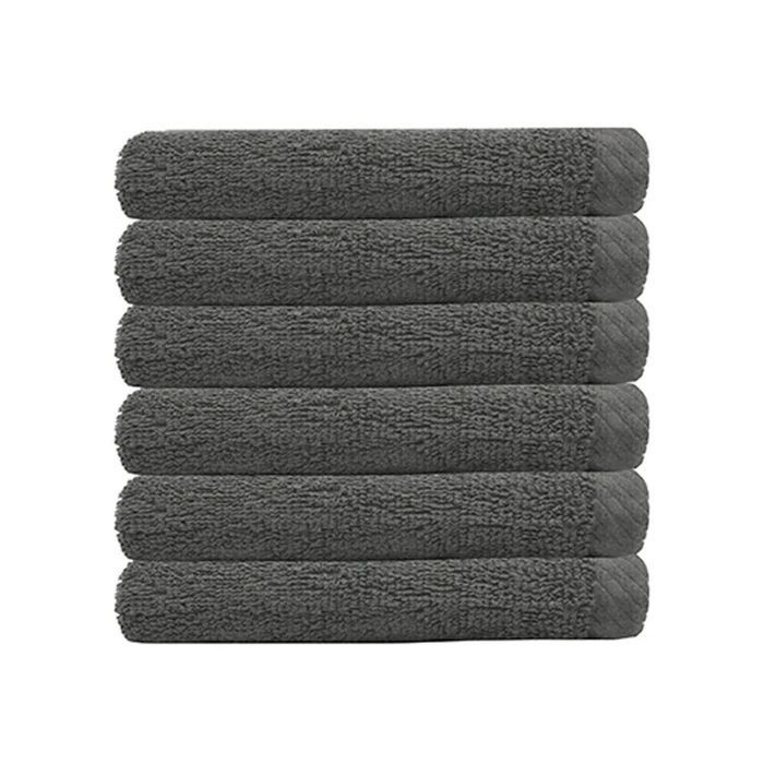 6pc Bambury Commercial Range Cotton Chateau Face Washer Towel Set Charcoal 33cm