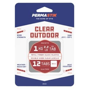 Permastik 30mm x 30mm Clear Outdoor Mounting Tabs - 12 Pack