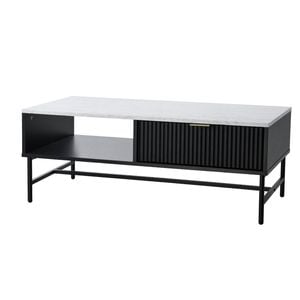 Oikiture Coffee Table Drawer Storage Shelf Black and White