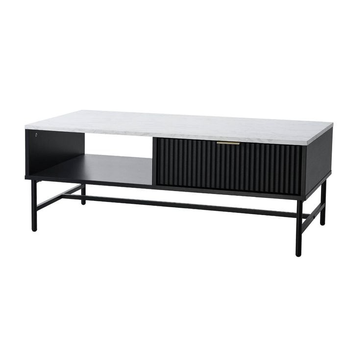 Oikiture Coffee Table Drawer Storage Shelf Black and White