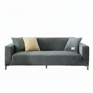 LushCovers Stretchable Quality Velvet Plush Sofa Pet Protect Elastic Lounge Couch Cover - 1 Seater - Light Grey
