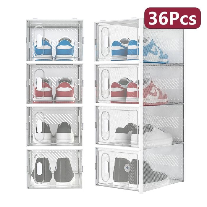 Advwin 36Pcs Clear Shoe Storage Case White