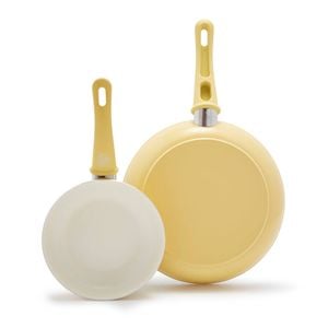 2pc Greenlife 7/10in Aluminium Soft Grip Frypan Set Light Yellow
