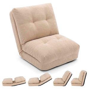 Costway 5Level Adjustable Floor Chair Lazy Sofa Unfolded Bed Backrest-Beige