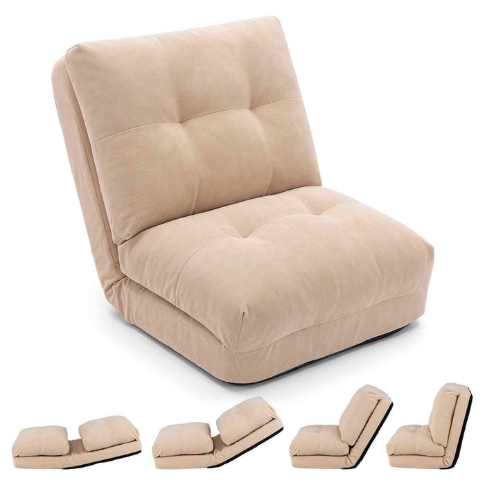 Costway 5Level Adjustable Floor Chair Lazy Sofa Unfolded Bed Backrest-Beige