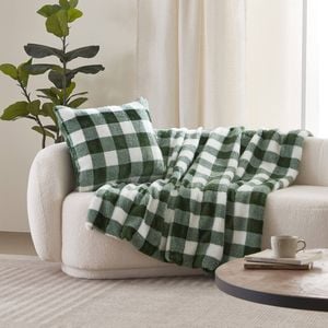 Dreamaker Gingham Plush Throw Blanket Green - 130x170cm