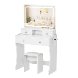 Advwin Makeup Vanity Desk With Mirror Charging Station And 4 Drawers White