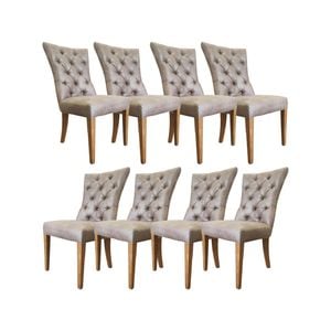 Holly Set of 8 Dining Chair PU Leather Solid Rubber Wood Frame - Coffee