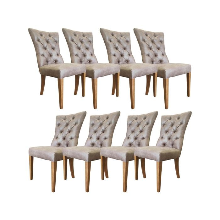 Holly Set of 8 Dining Chair PU Leather Solid Rubber Wood Frame - Coffee