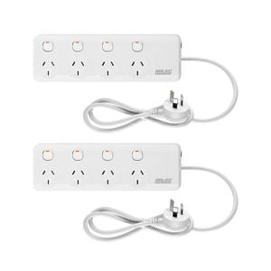 Arlec White 4 Outlet Individually Switched Powerboard - Twin Pack
