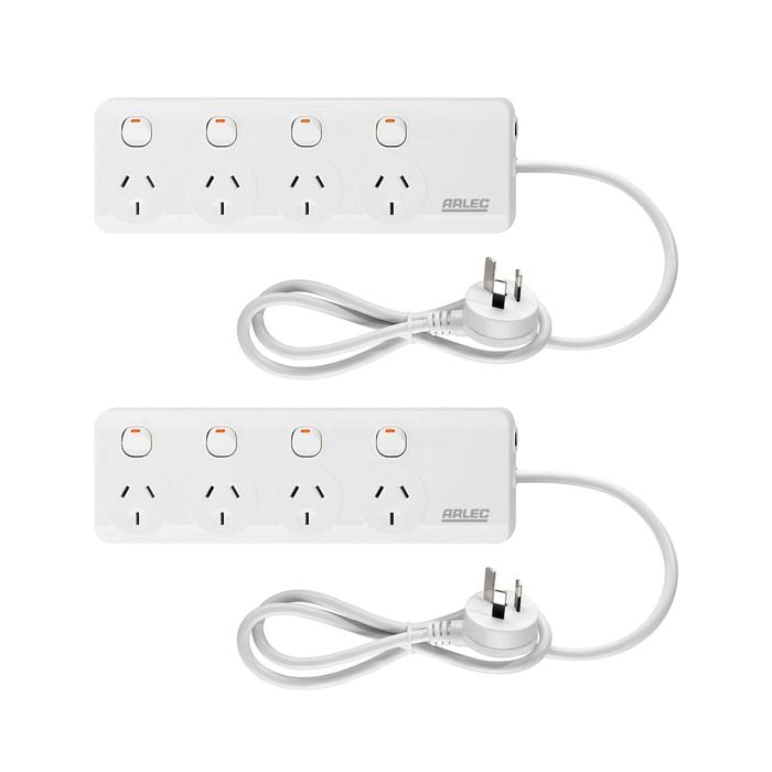 Arlec White 4 Outlet Individually Switched Powerboard - Twin Pack